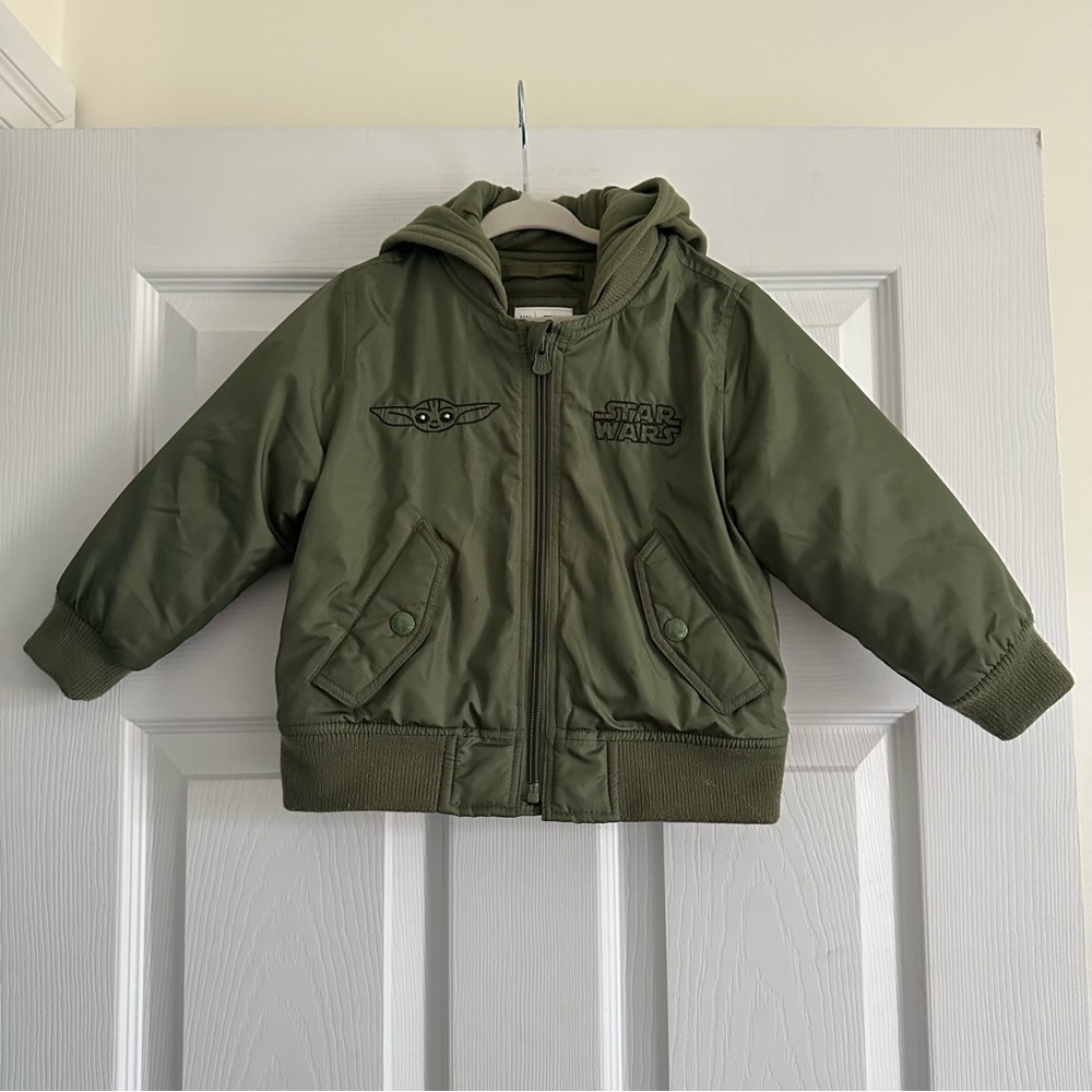 Size‎ 2T Baby Gap Star Wars Grogu Bomber Jacket Green Hooded Toddler